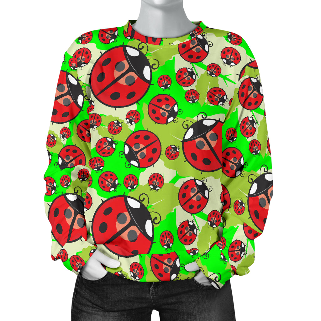 Ladybug with Leaf Print Pattern Women Long Sleeve Sweatshirt