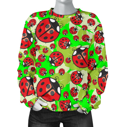 Ladybug with Leaf Print Pattern Women Long Sleeve Sweatshirt