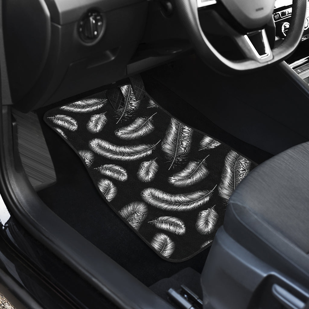 Feather Black White Design Print Car Floor Mats Front Back