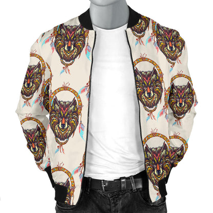 Wolf Tribal Dream Catcher Design Print Men Bomber Jacket