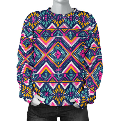 Indian Navajo Pink Themed Design Print Women Long Sleeve Sweatshirt