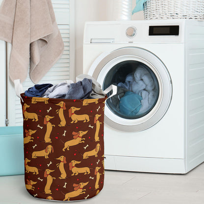 Dachshund Happy Print Pattern Laundry Basket