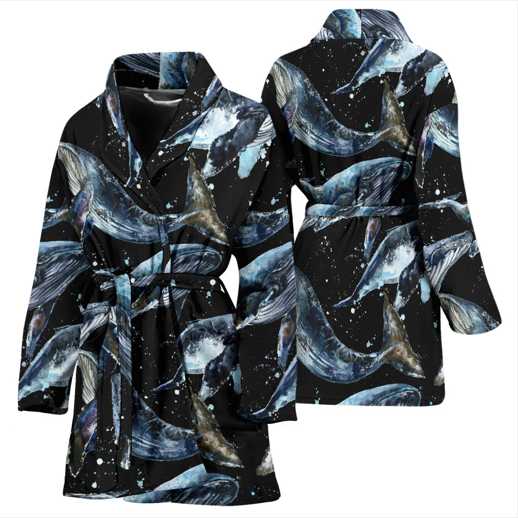 Humpback Whale Pattern Print Design 01 Women Bathrobe