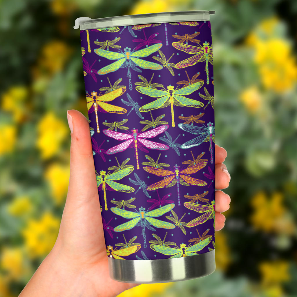 Dragonfly Neon Color Print Pattern Tumbler
