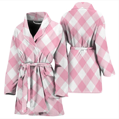 Gingham Pink Pattern Print Design 02 Women Bathrobe