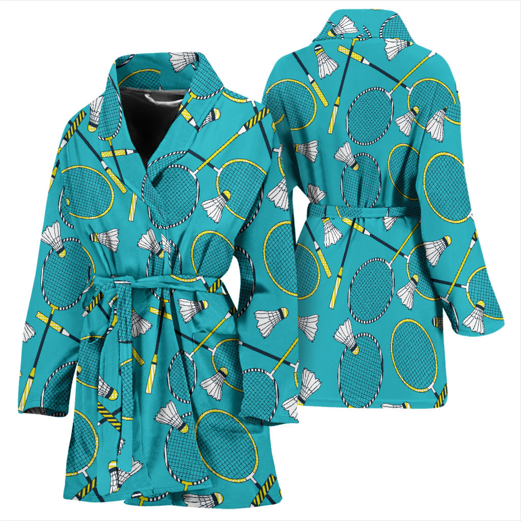 Badminton Pattern Print Design 06 Women Bathrobe