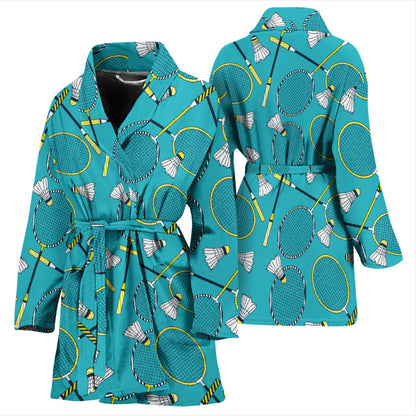 Badminton Pattern Print Design 06 Women Bathrobe