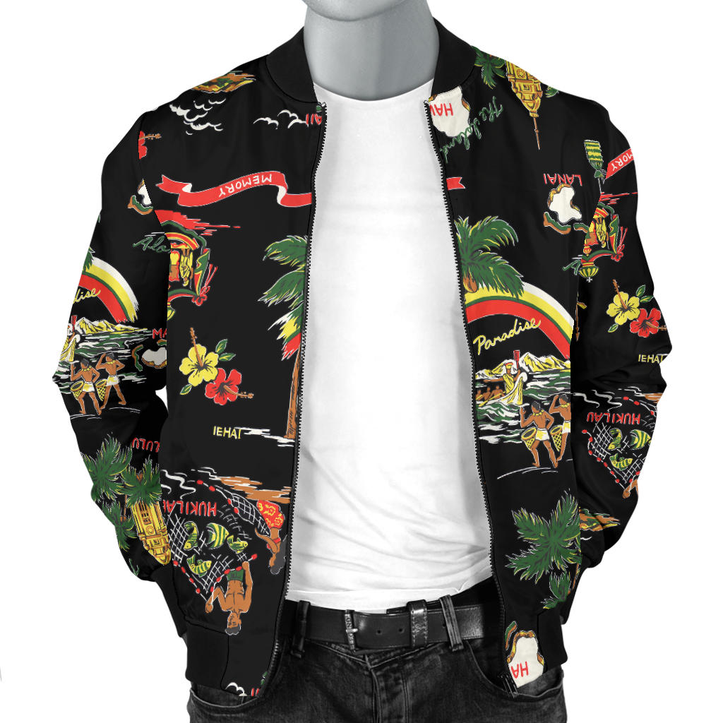Hawaiian Island Themed Print Men Bomber Jacket