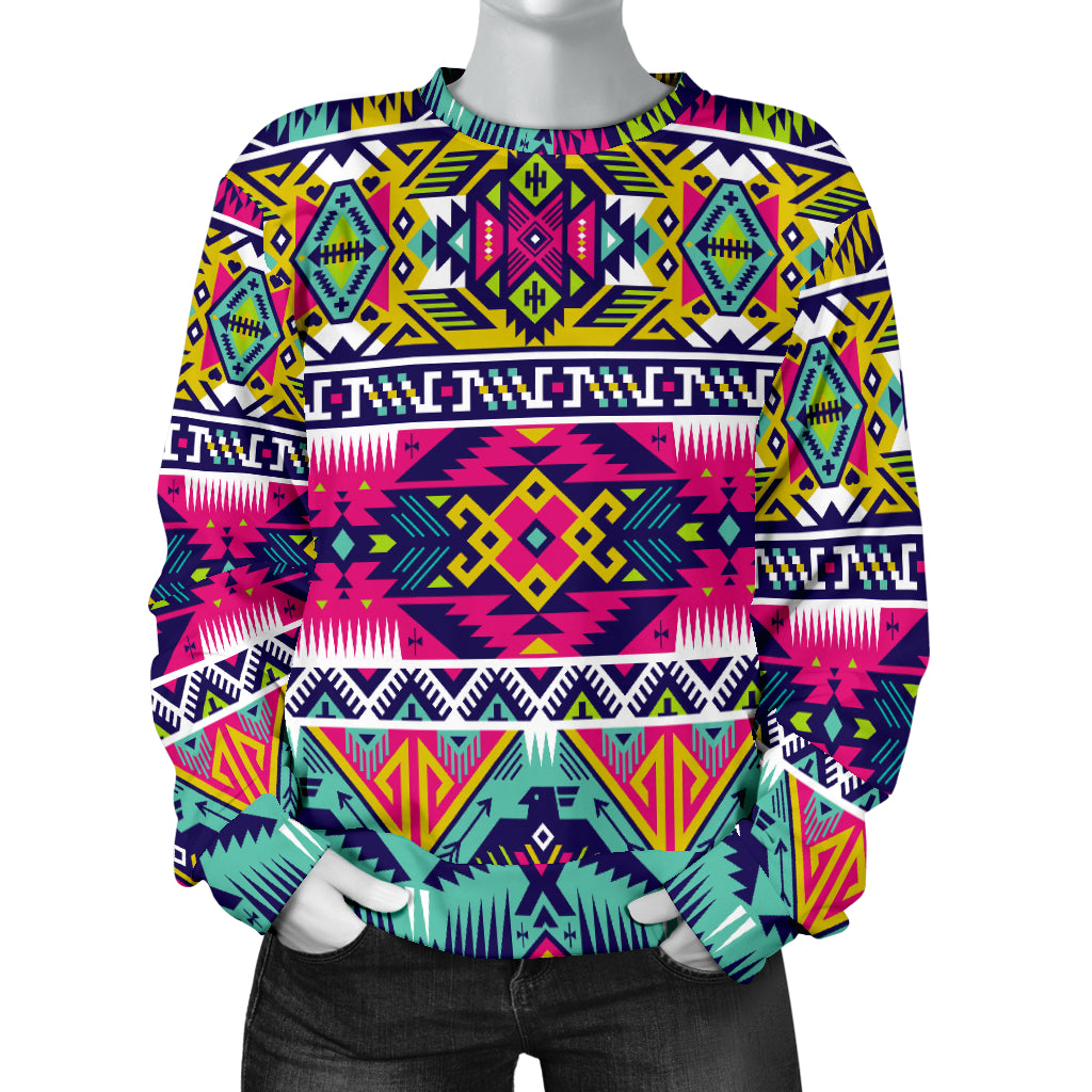 Indian Navajo Color Themed Design Print Women Long Sleeve Sweatshirt