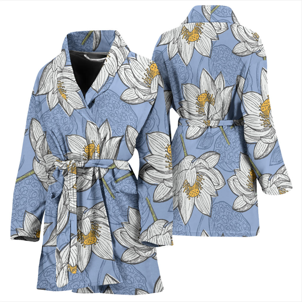 Lotus Pattern Print Design 04 Women Bathrobe