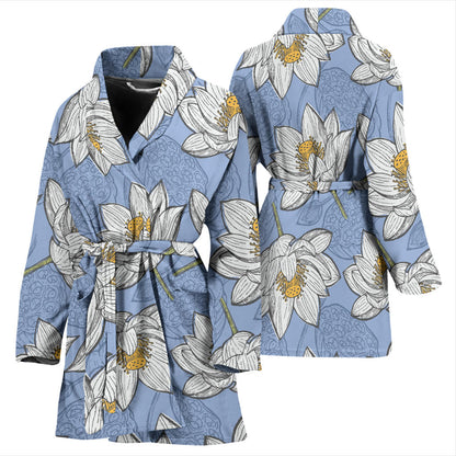Lotus Pattern Print Design 04 Women Bathrobe