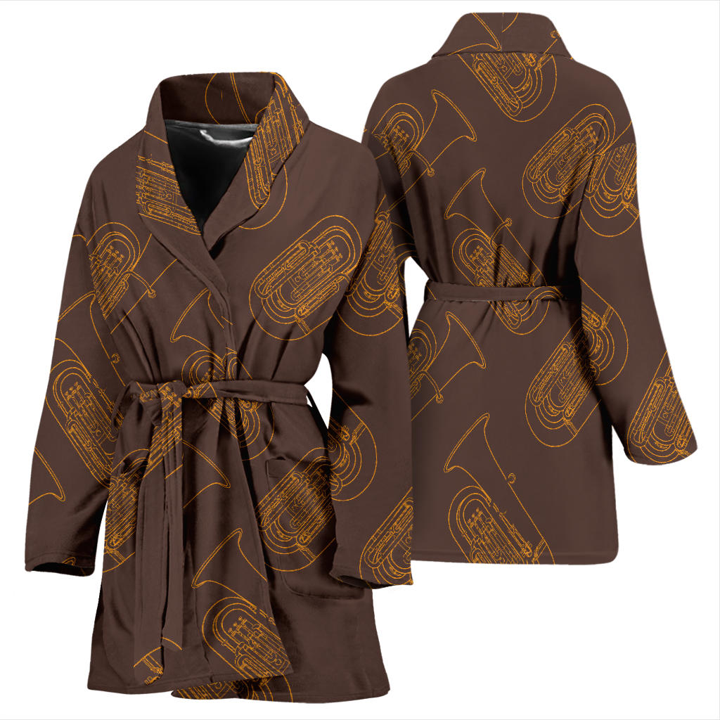 Tuba Pattern Print Design 02 Women Bathrobe