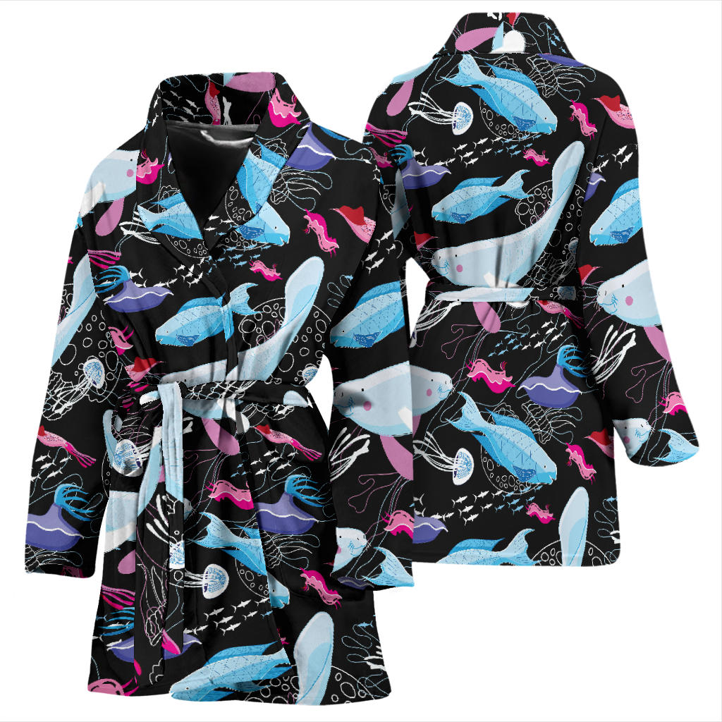 Manatee Pattern Print Design 02 Women Bathrobe