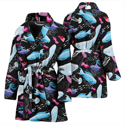 Manatee Pattern Print Design 02 Women Bathrobe