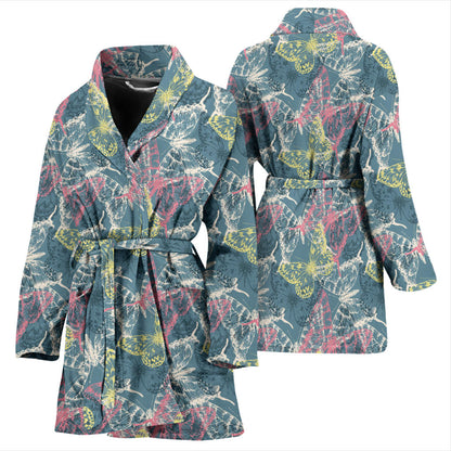 Butterfly Pattern Print Design 01 Women Bathrobe