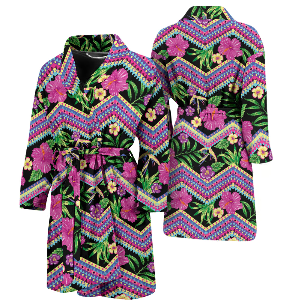 Hibiscus Pink Zigzag Line Pattern Design LKS307 Men Bathrobe