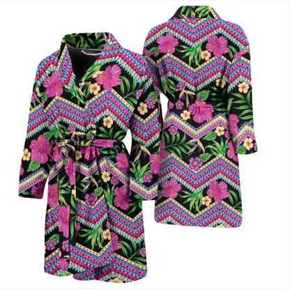 Hibiscus Pink Zigzag Line Pattern Design LKS307 Men Bathrobe