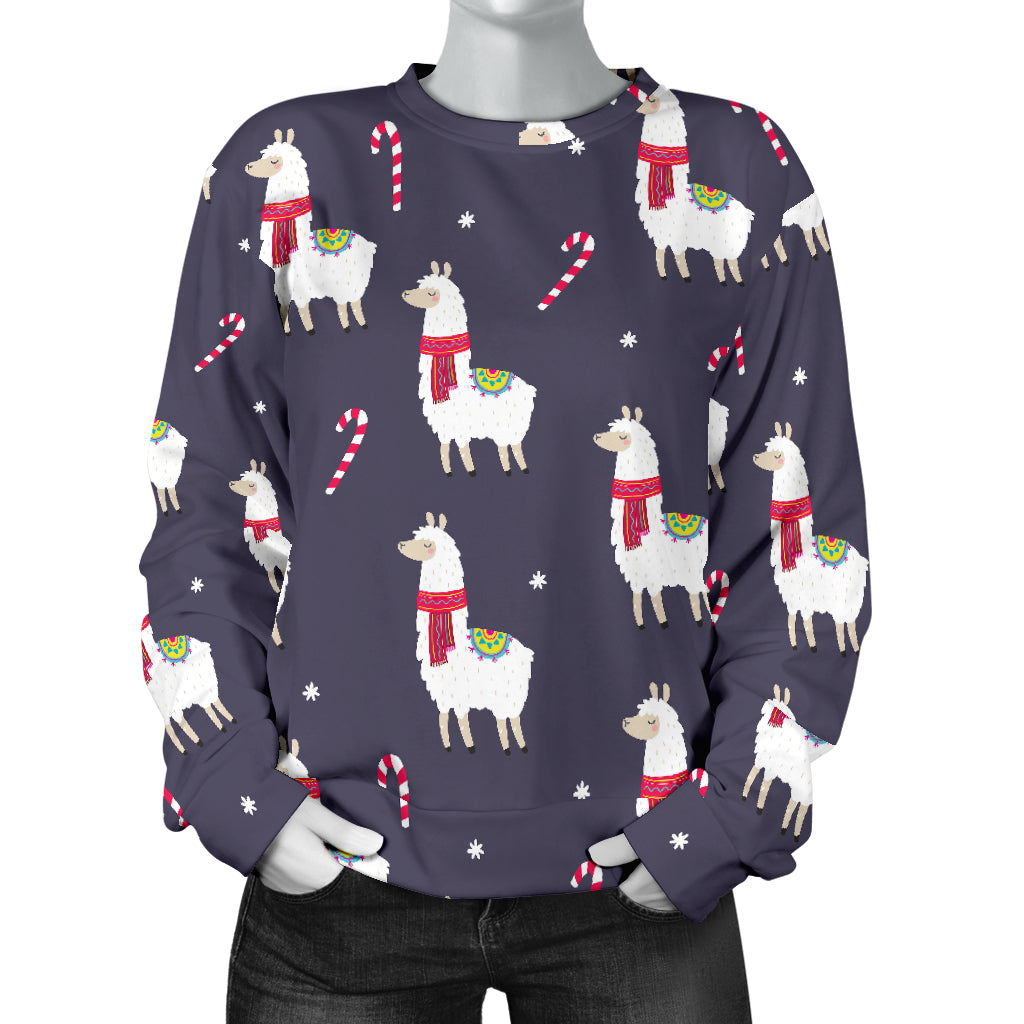 Llama with Candy Cane Themed Print Women Long Sleeve Sweatshirt