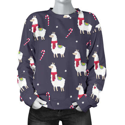 Llama with Candy Cane Themed Print Women Long Sleeve Sweatshirt