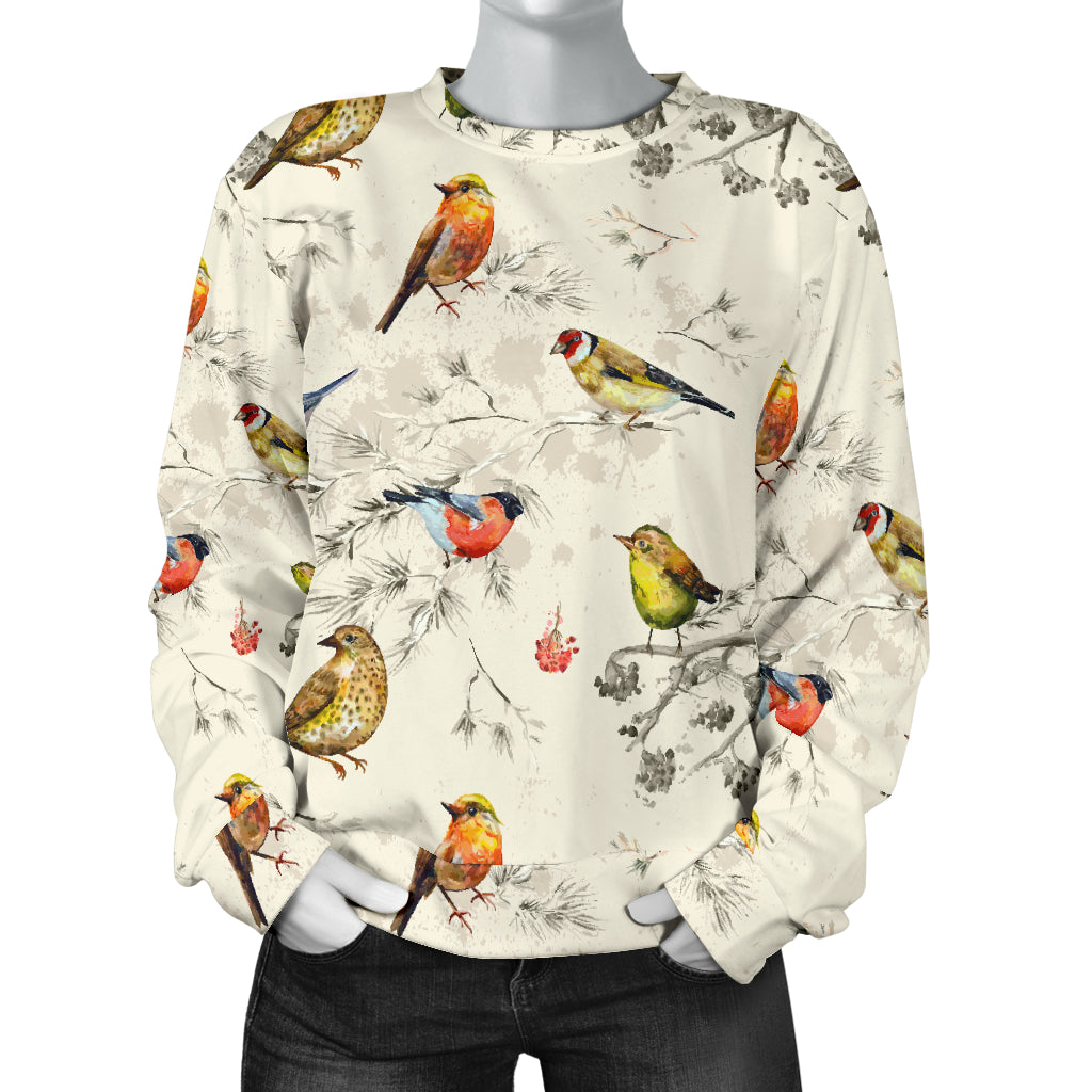 Bird Watercolor Design Pattern Women Long Sleeve Sweatshirt