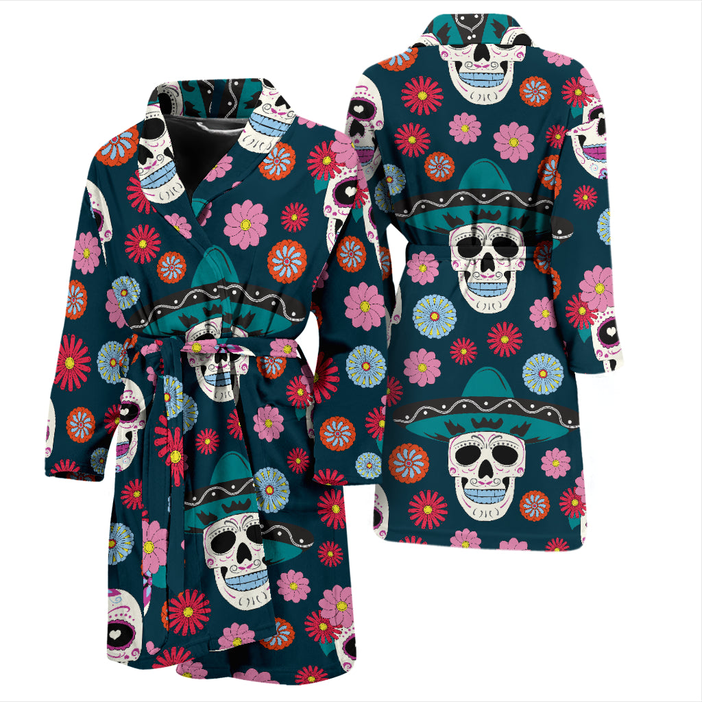 Sugar Skull Print Design LKS308 Men Bathrobe