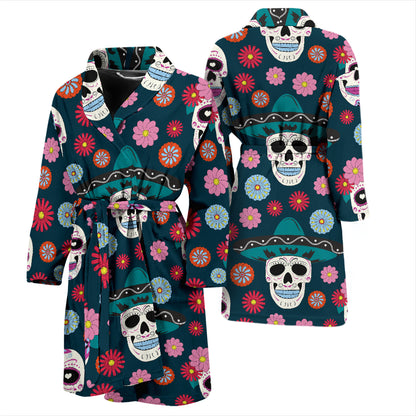 Sugar Skull Print Design LKS308 Men Bathrobe