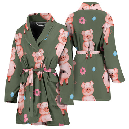Pig Pattern Print Design 03 Women Bathrobe