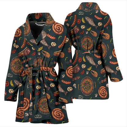 Barbecue Pattern Print Design 02 Women Bathrobe