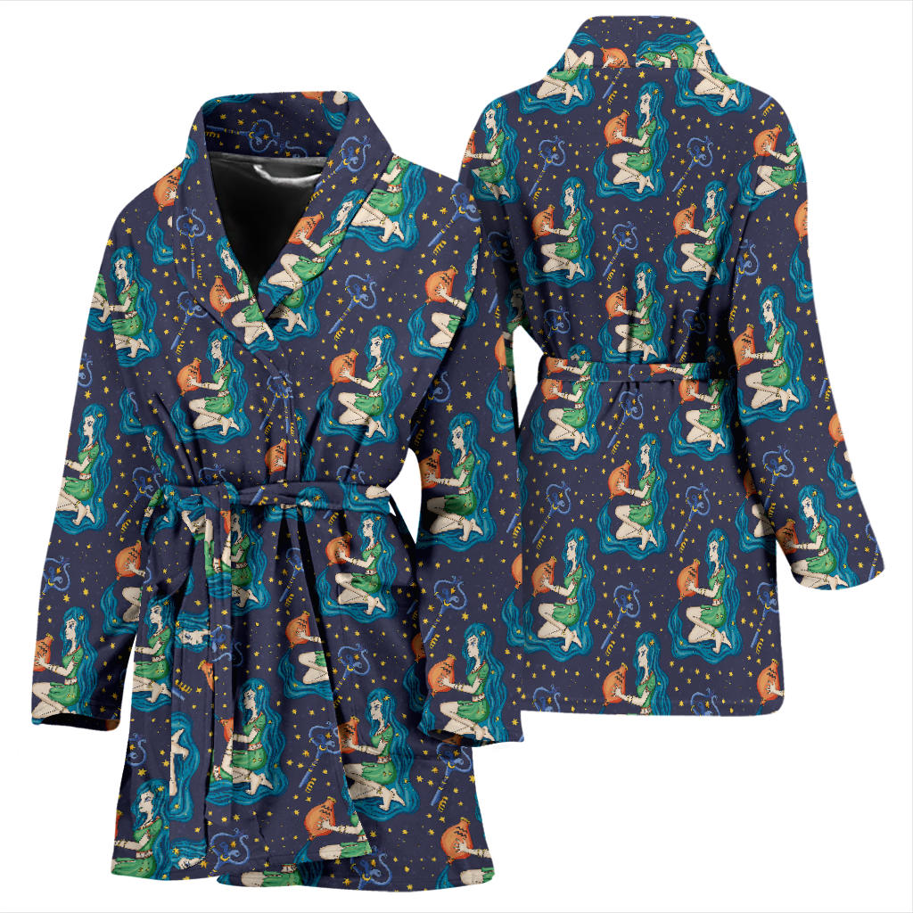 Aquarius Zodiac Pattern Print Design 03 Women Bathrobe