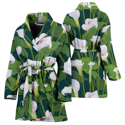 Lily Pattern Print Design 04 Women Bathrobe