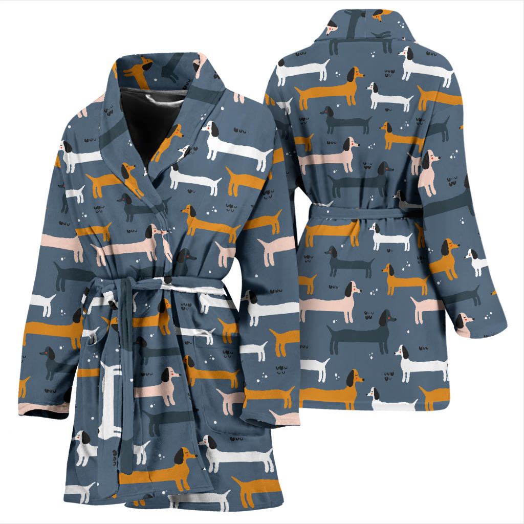 Dachshund Pattern Print Design 012 Women Bathrobe