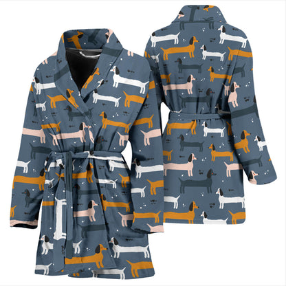 Dachshund Pattern Print Design 012 Women Bathrobe