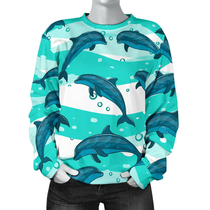 Dolphin Design Print Pattern Women Long Sleeve Sweatshirt