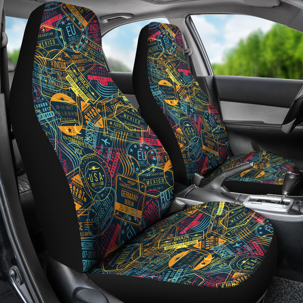 Travel Stamp Colorful Print Design LKS304 Car Seat Covers