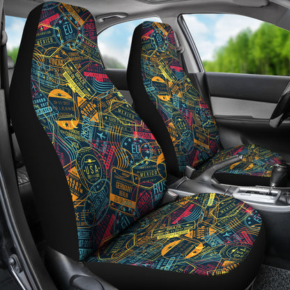 Travel Stamp Colorful Print Design LKS304 Car Seat Covers