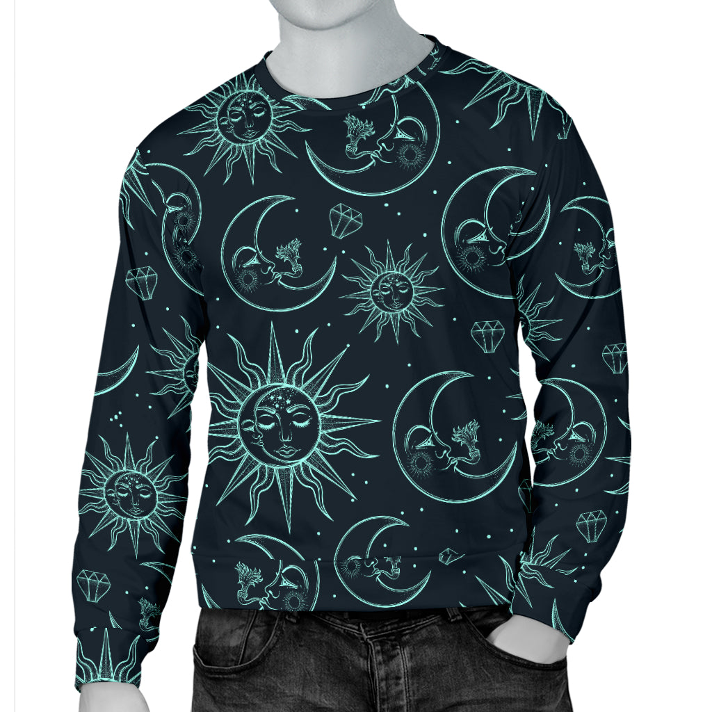 Sun Moon Magic Design Themed Print Men Long Sleeve Sweatshirt