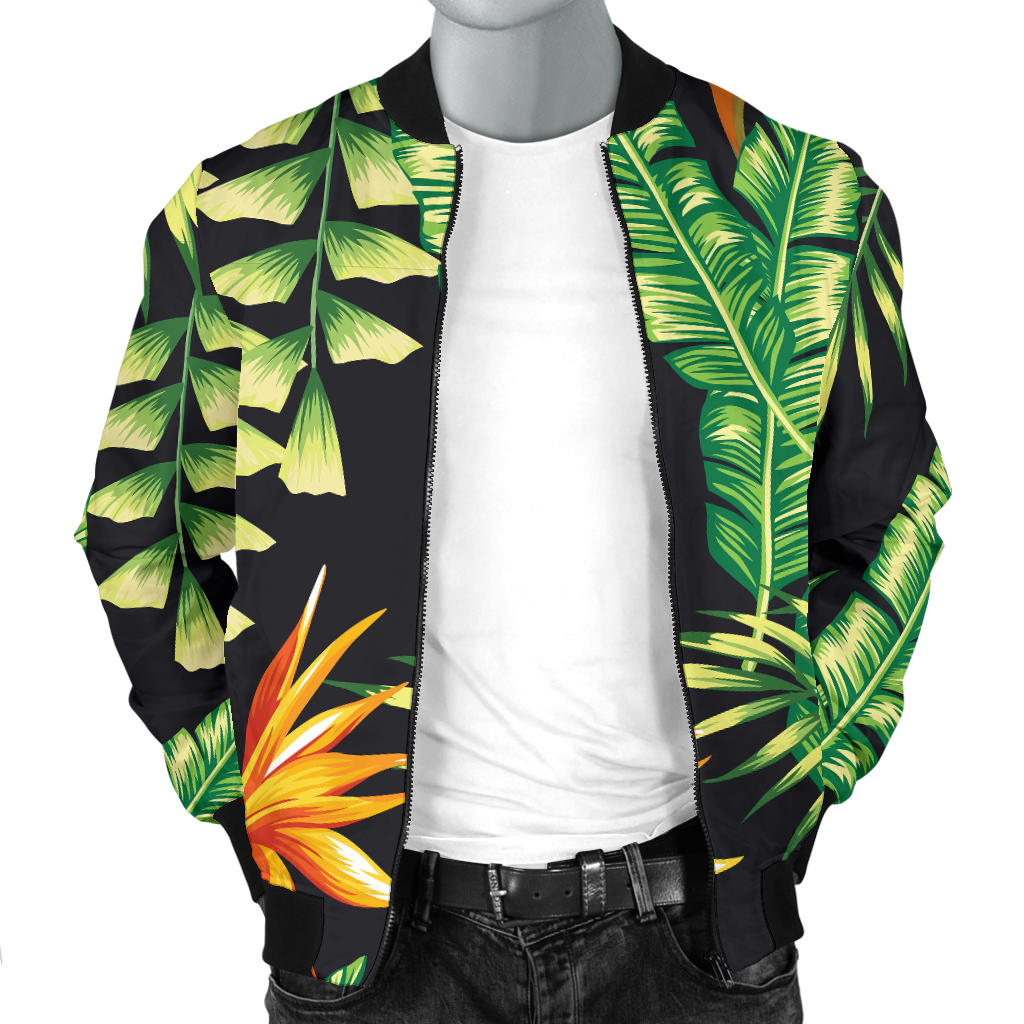 Hawaiian Flower Tropical Palm Leaves Men Bomber Jacket