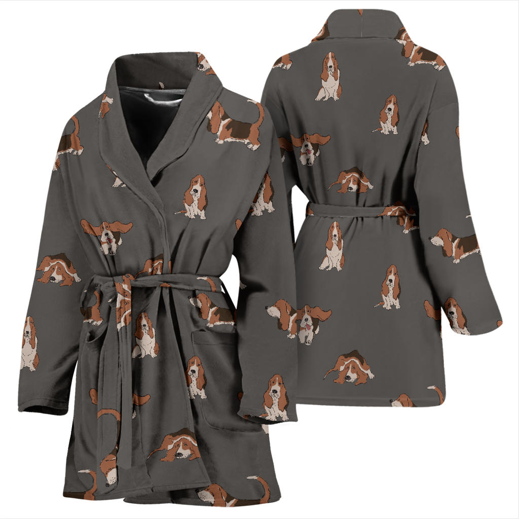 Basset Hound Pattern Print Design 03 Women Bathrobe