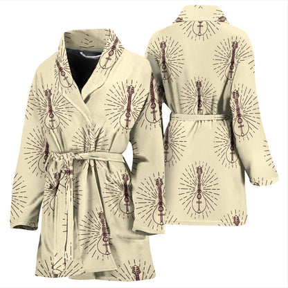 Mandolin Pattern Print Design 02 Women Bathrobe
