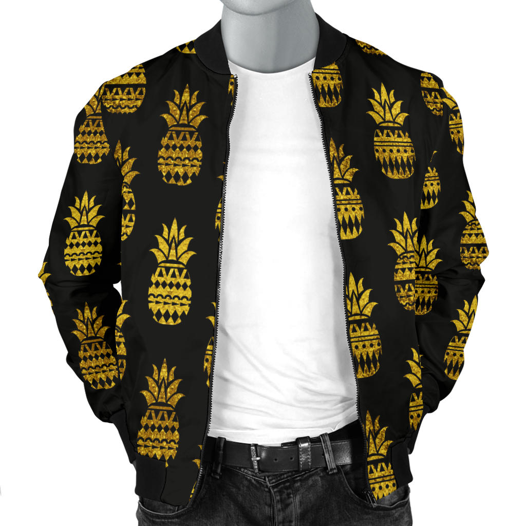 Pineapple Gold Tribal Style Print Men Bomber Jacket