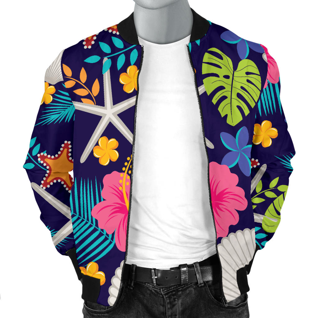 Beach Seashell Floral Theme Men Bomber Jacket