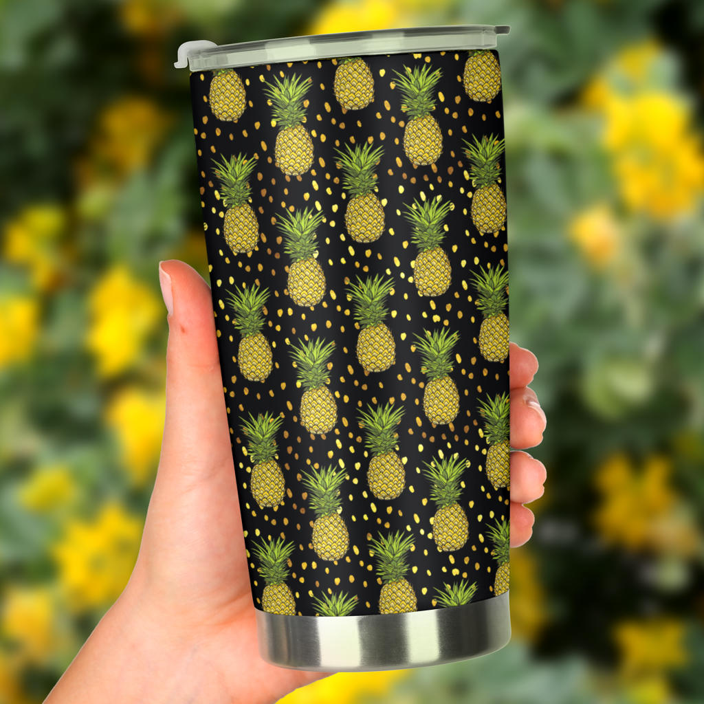 Pineapple Gold Dot Themed Print Tumbler