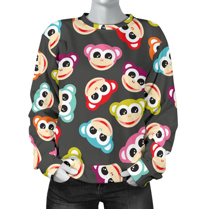 Monkey Head Design Themed Print Women Long Sleeve Sweatshirt