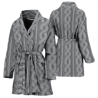 Cable Knit Pattern Print Design 01 Women Bathrobe