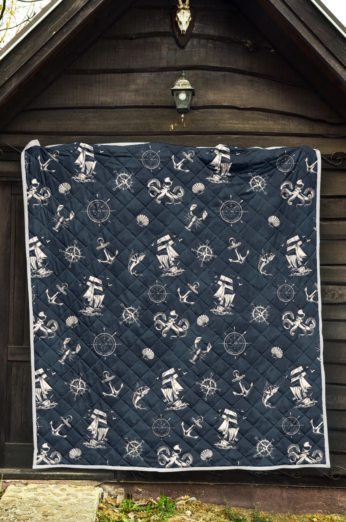 Nautical Sea Themed Print Quilt Bedspread