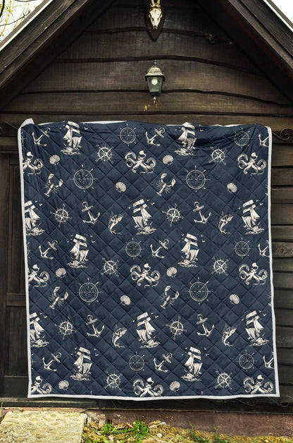 Nautical Sea Themed Print Quilt Bedspread