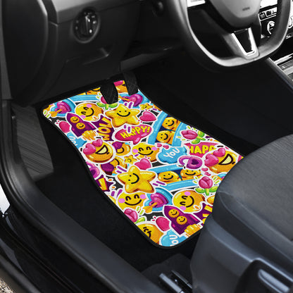 Emoji Sticker Print Pattern Car Floor Mats Front Back