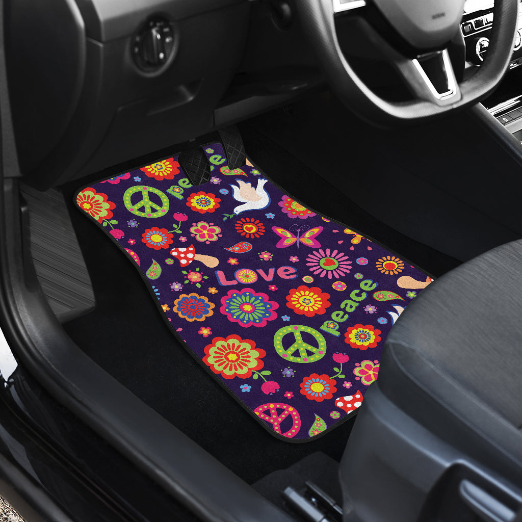 Flower Power Peace Design Print Car Floor Mats Front Back