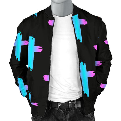 Christian Cross neon Pattern Men Bomber Jacket