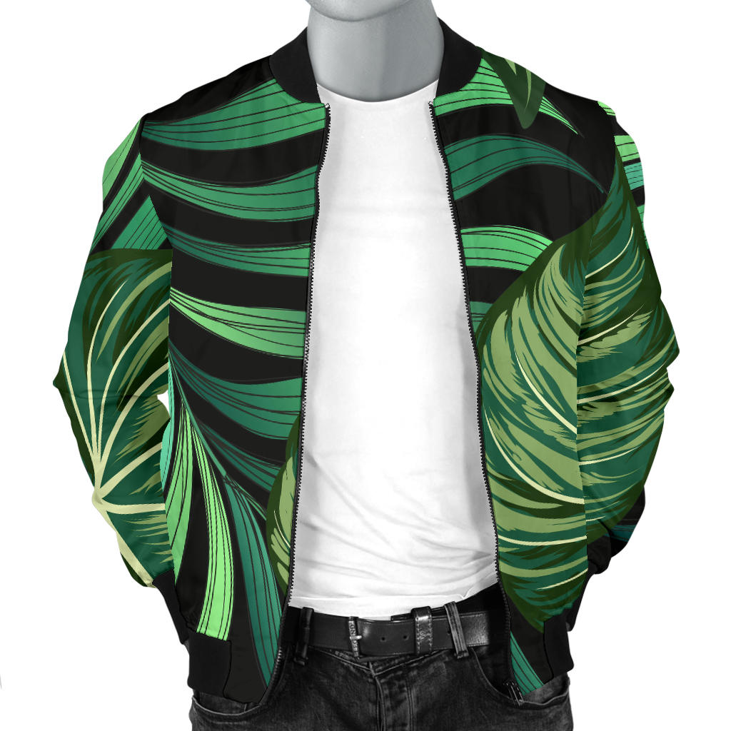 Green Fresh Tropical Palm Leaves Men Bomber Jacket